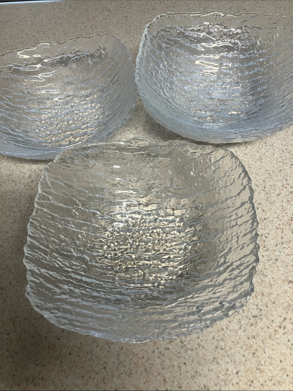 Set of 4 Textured Clear Glass Serving Bowls